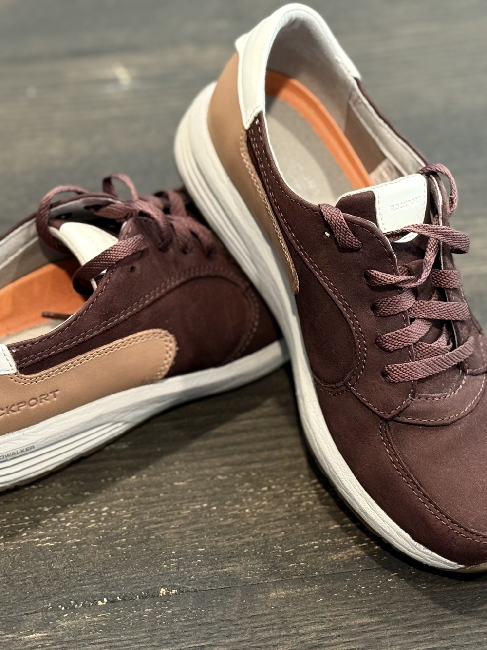 Rockport Women’s Maroon Suede Casual Sneaker with Tan Accent